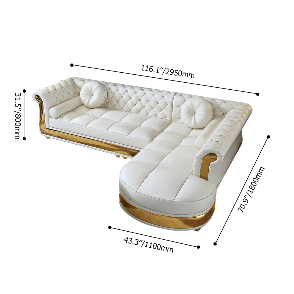 116.1" Modern L-Shape White Sectional Sofa Loveseat with Chaise