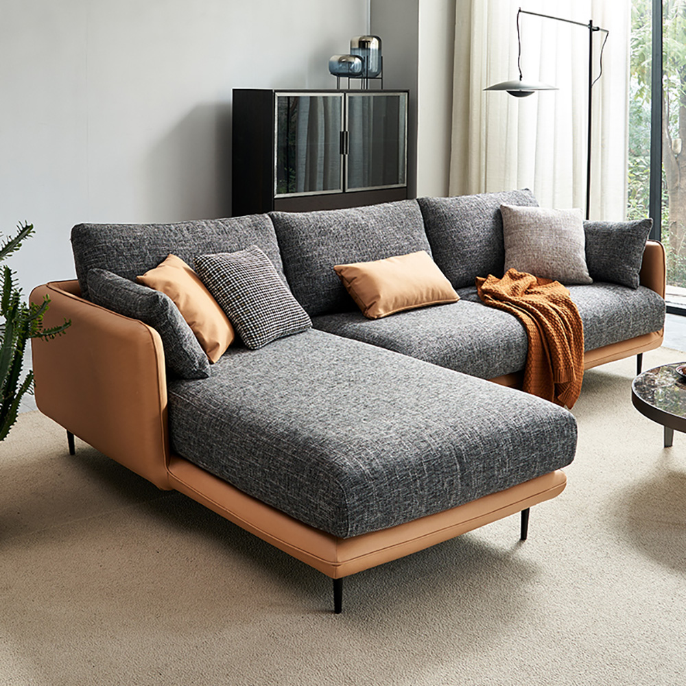 111.4" Modern Gray & Orange Sectional Sofa Loveseat With Chaise