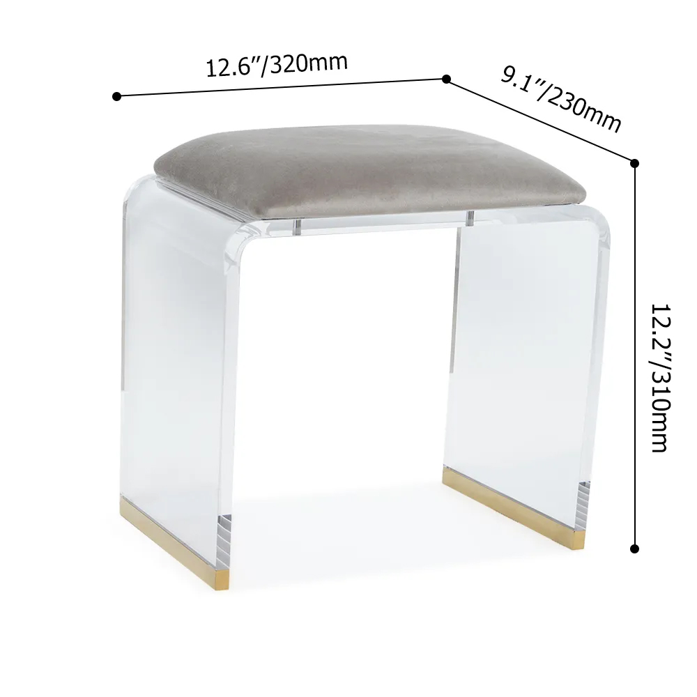 Gray Acrylic Ottoman Vanity Stool Clear and Gold-Small