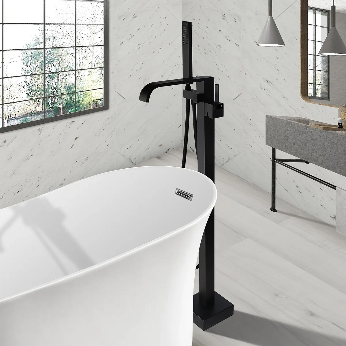 

Dree Modern 1-Handle Floor Mounted Freestanding Bathtub Faucet with Handheld Shower