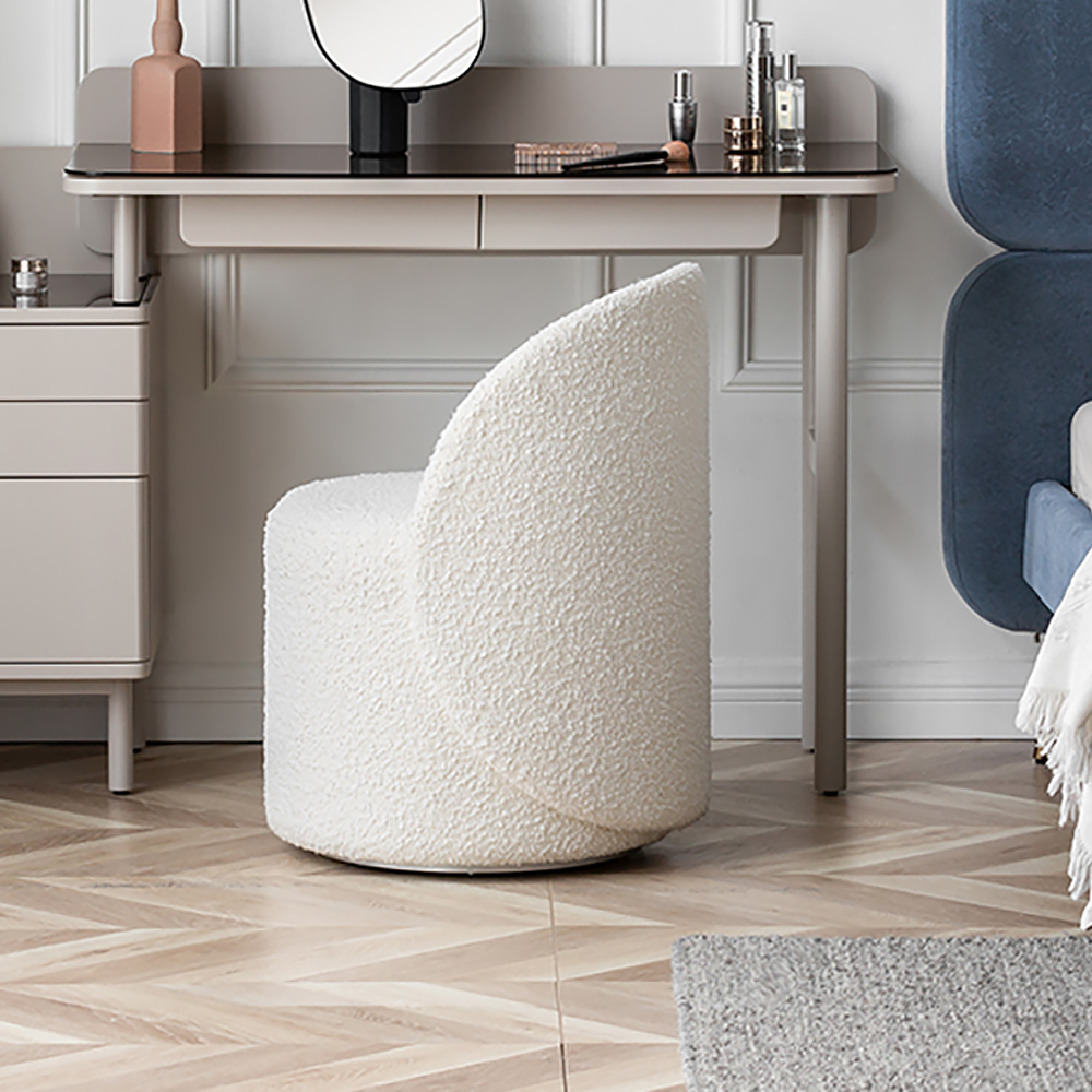 Modern Beige Round Swivel Vanity Stool Accent Chair with Semi-Circular Back