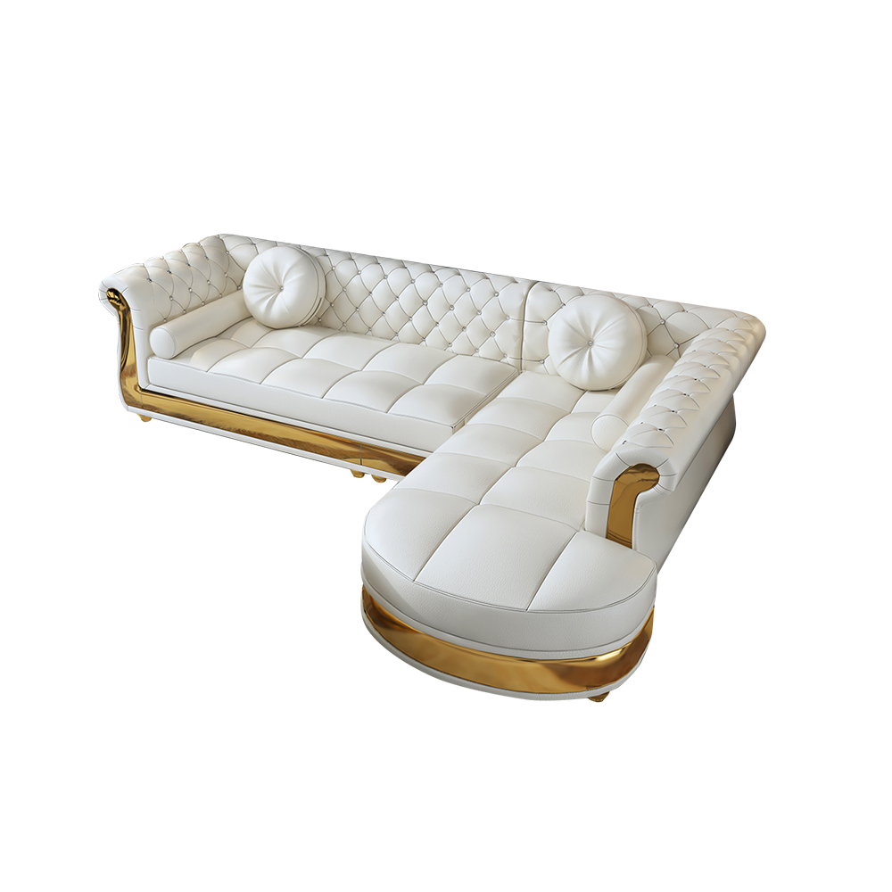 116.1" Modern L-Shape White Sectional Sofa Loveseat with Chaise