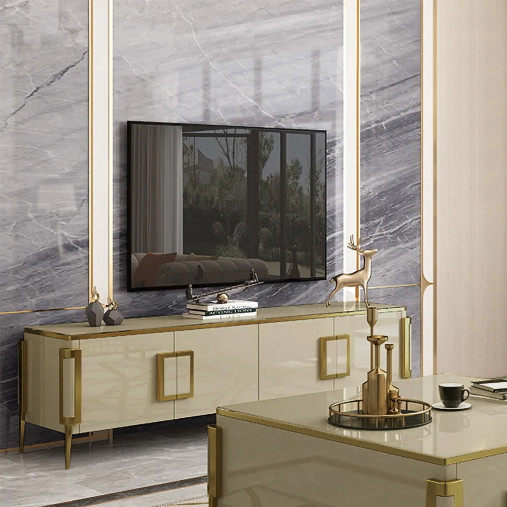 Modern Beige Rectangle TV Stand with Storage TV Console with Doors Media Console for TVs