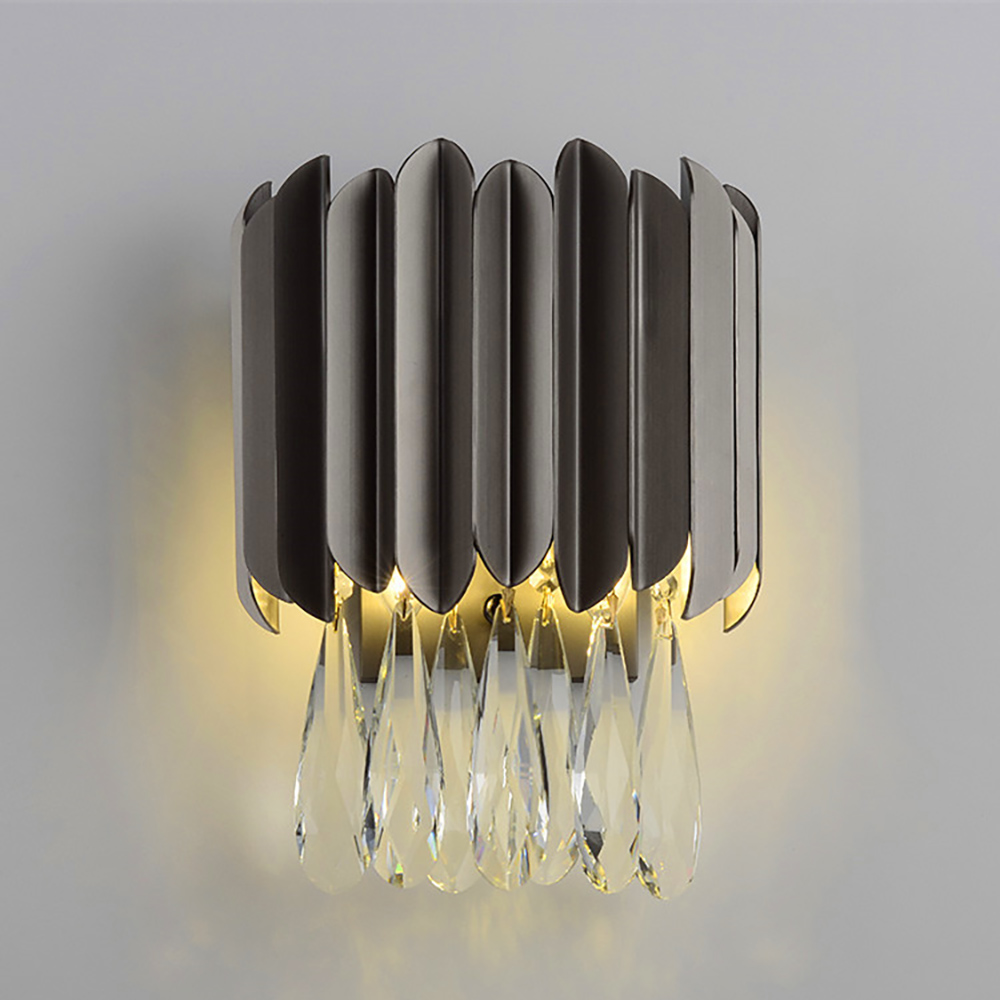 

Modern & Chic Gray Crystal Wall Light in Round for Entryway