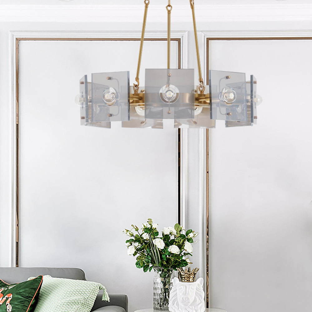 

Industrial Glass Gold & Gray Chandelier in Round for Living Room