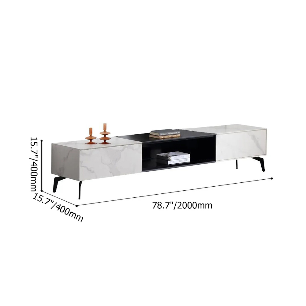 Modern Black & White TV Stand with Drawers Media Cabinet with Carbon Steel Legs in Black