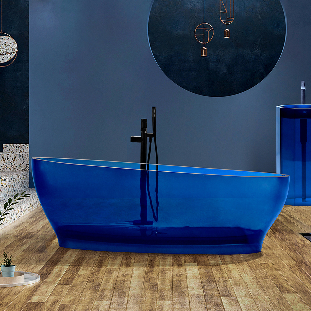 

Modern Oval Shape 67" Freestanding Crystal Clear Resin Soaking Bathtub with Drain