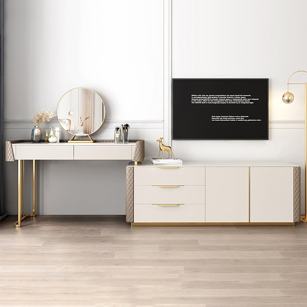 Modern Off-white Makeup Vanity Set with Storage TV Stand Mirror Included