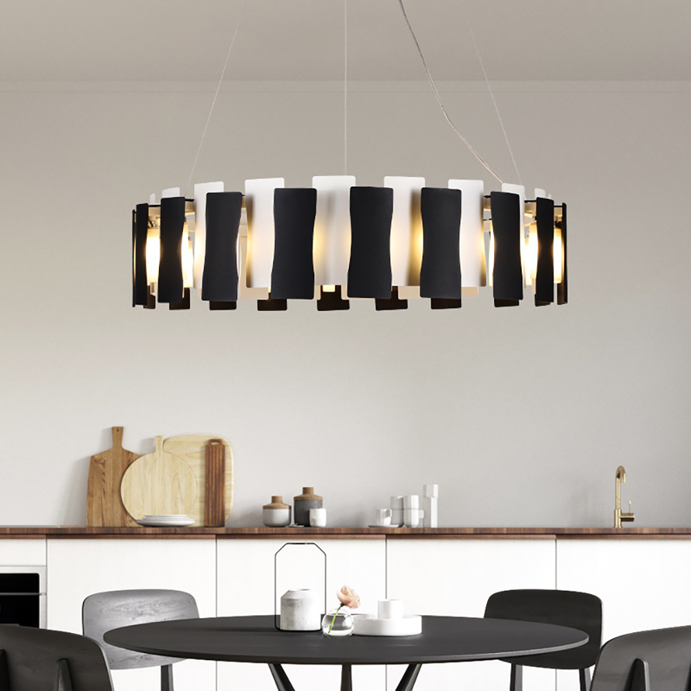 

Modern Round Chandelier in Black & White 20-Light with Bulbs & Adjustable Cables