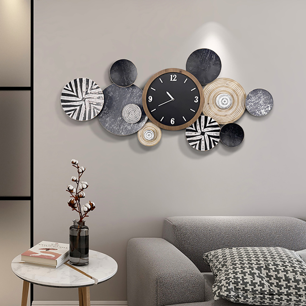 Modern Multi-Round Mute Wall Clock Metal Hanging Home Art
