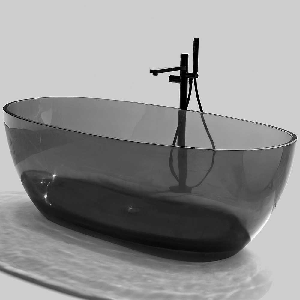 Modern Oval Shape 67" Freestanding Crystal Clear Resin Soaking Bathtub