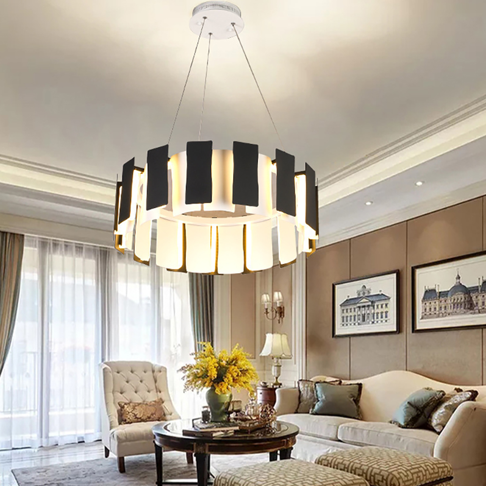

Modern Round Chandelier in Black & White 16-Light with Bulbs & Adjustable Cables