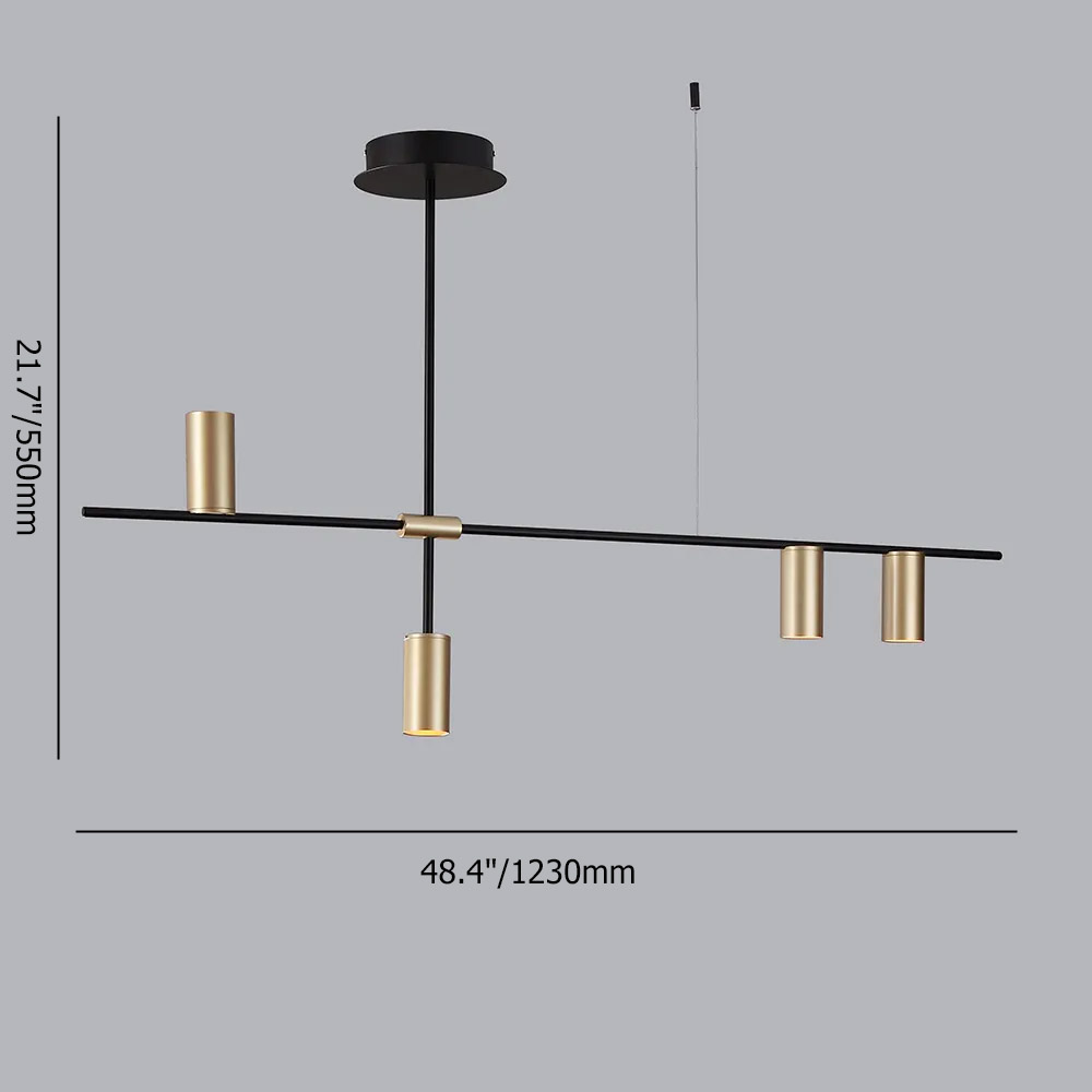 Modern Nordic Gold Cylinder Adjustable Black Branch 4-Light Pendant Light