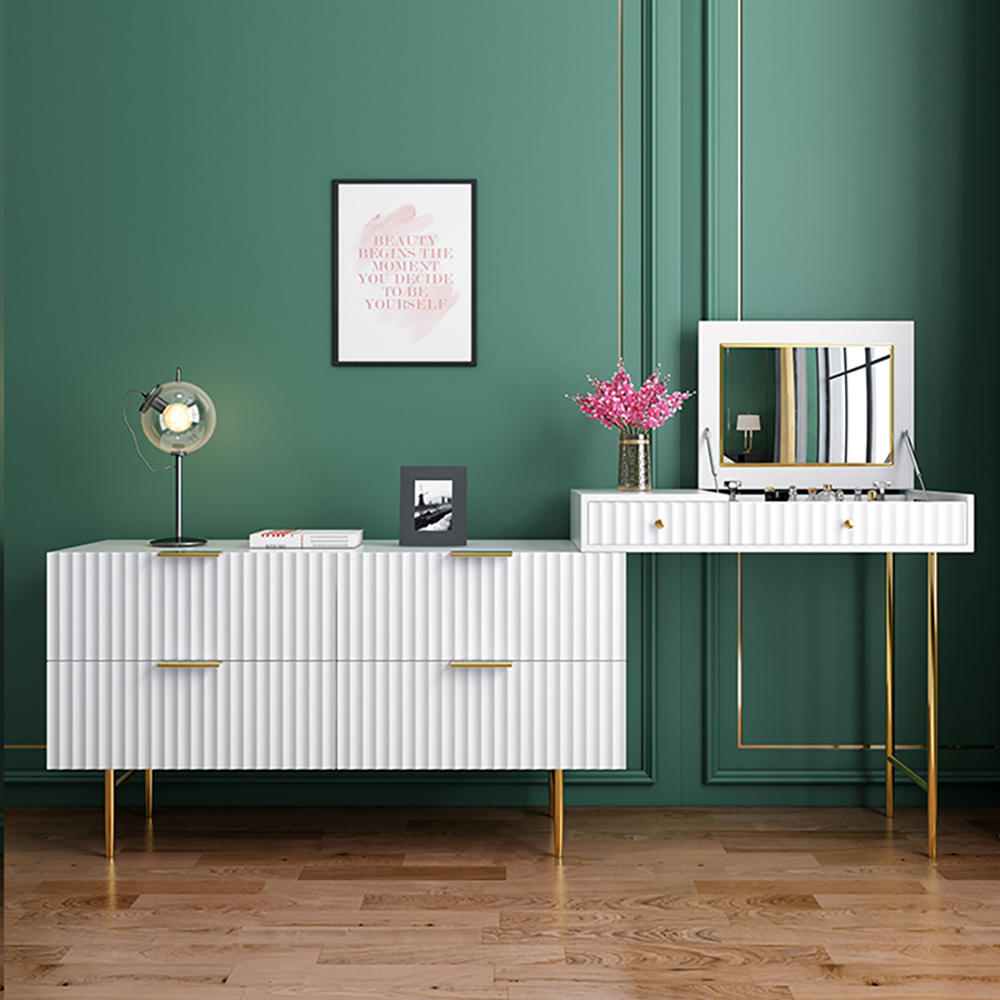 

Modern White MDF Makeup Vanity with Side Table & Mirror