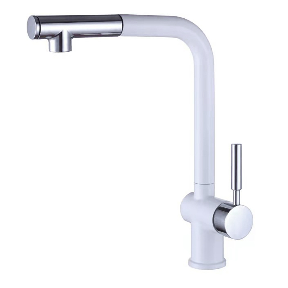 Stylish Single Handle Pull-Out Spray Kitchen Sink Faucet White Chrome & Swirling Spout
