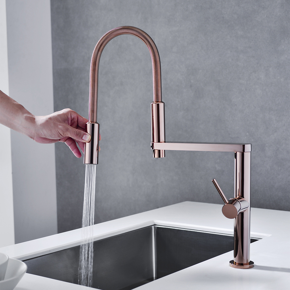 Single Hole High Arc Kitchen Faucet in Rose Gold