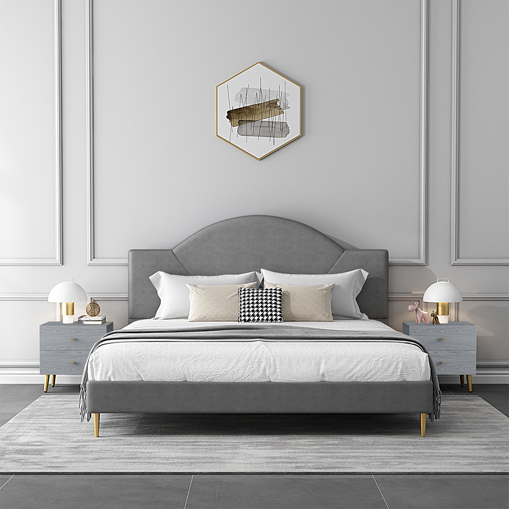 

Modern Dark Gray Leath-Aire Circular Upholstered Bed with Golden Half and Round Feet