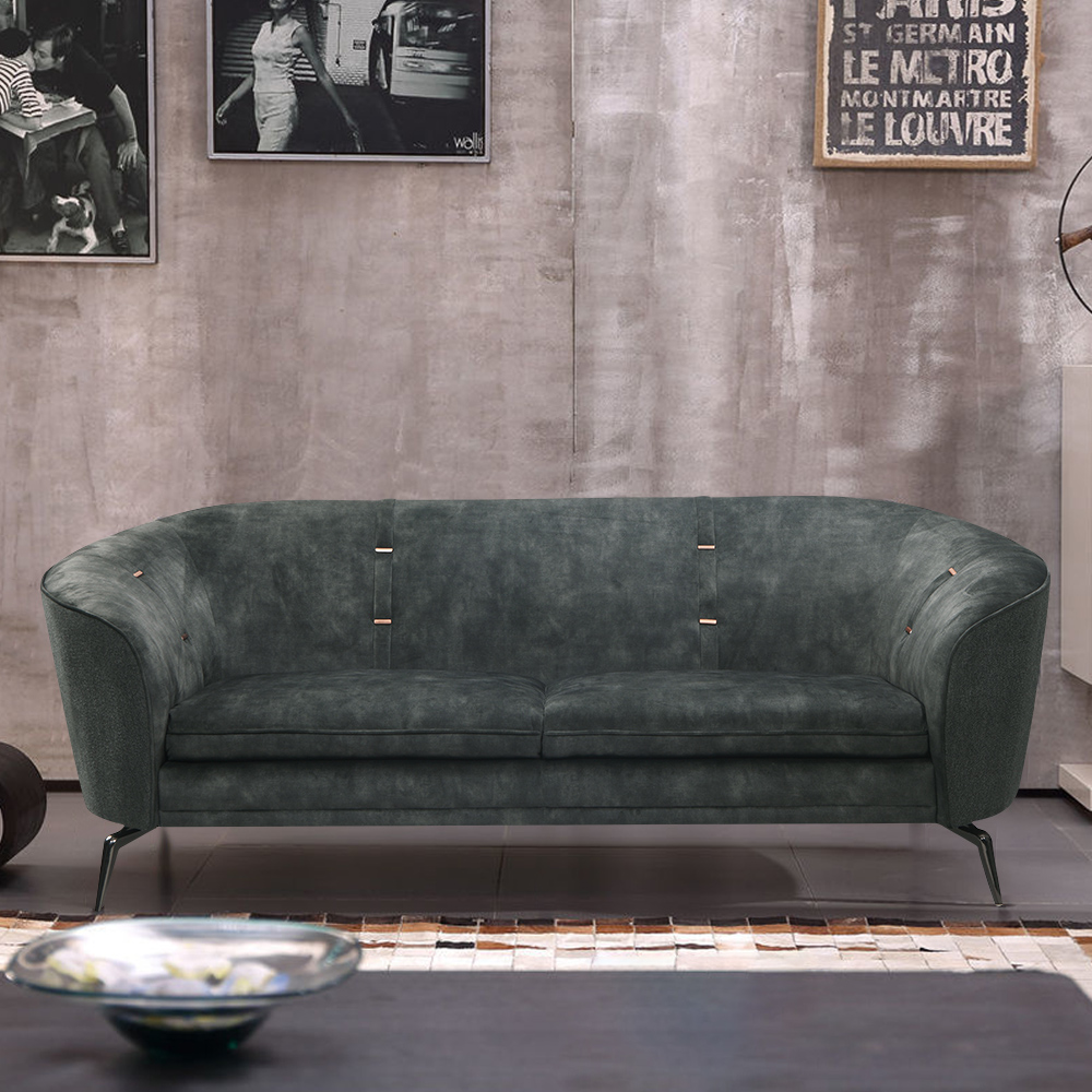 

Nordic 89" Black Fabric Curved Sofa Flared Arm Loveseat Metal Legs