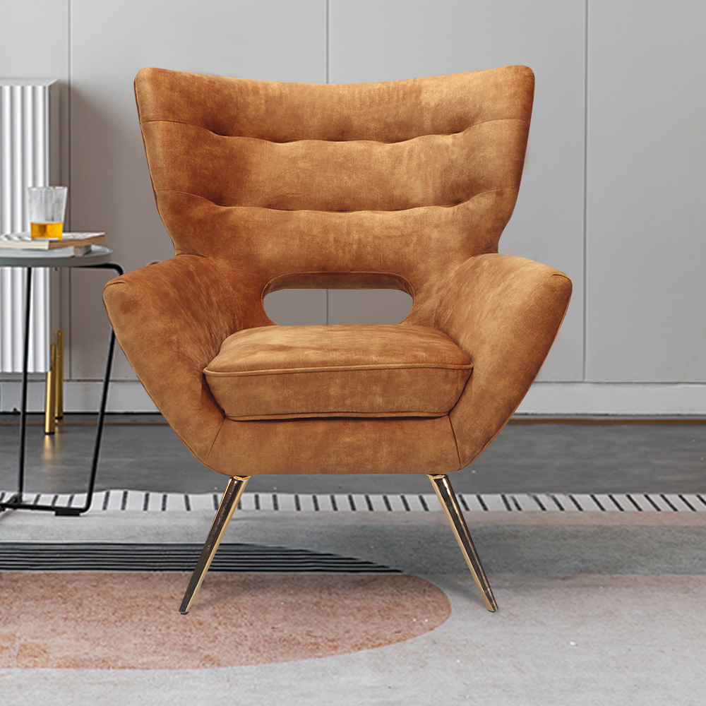 

31" Wingback Chair Accent Armchair with Gold Metal Legs in Orange