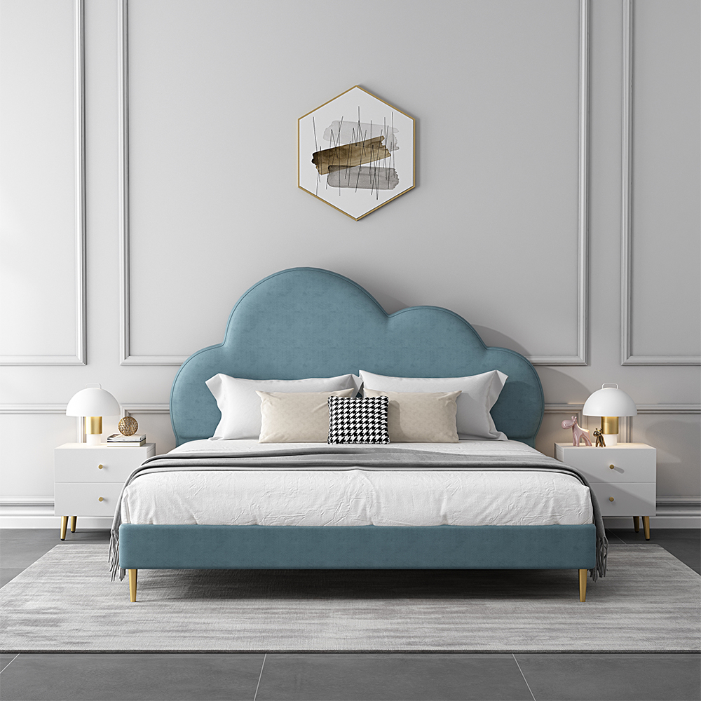 

Modern Lake Blue Leath-Aire Cloud-shaped Upholstered Bed