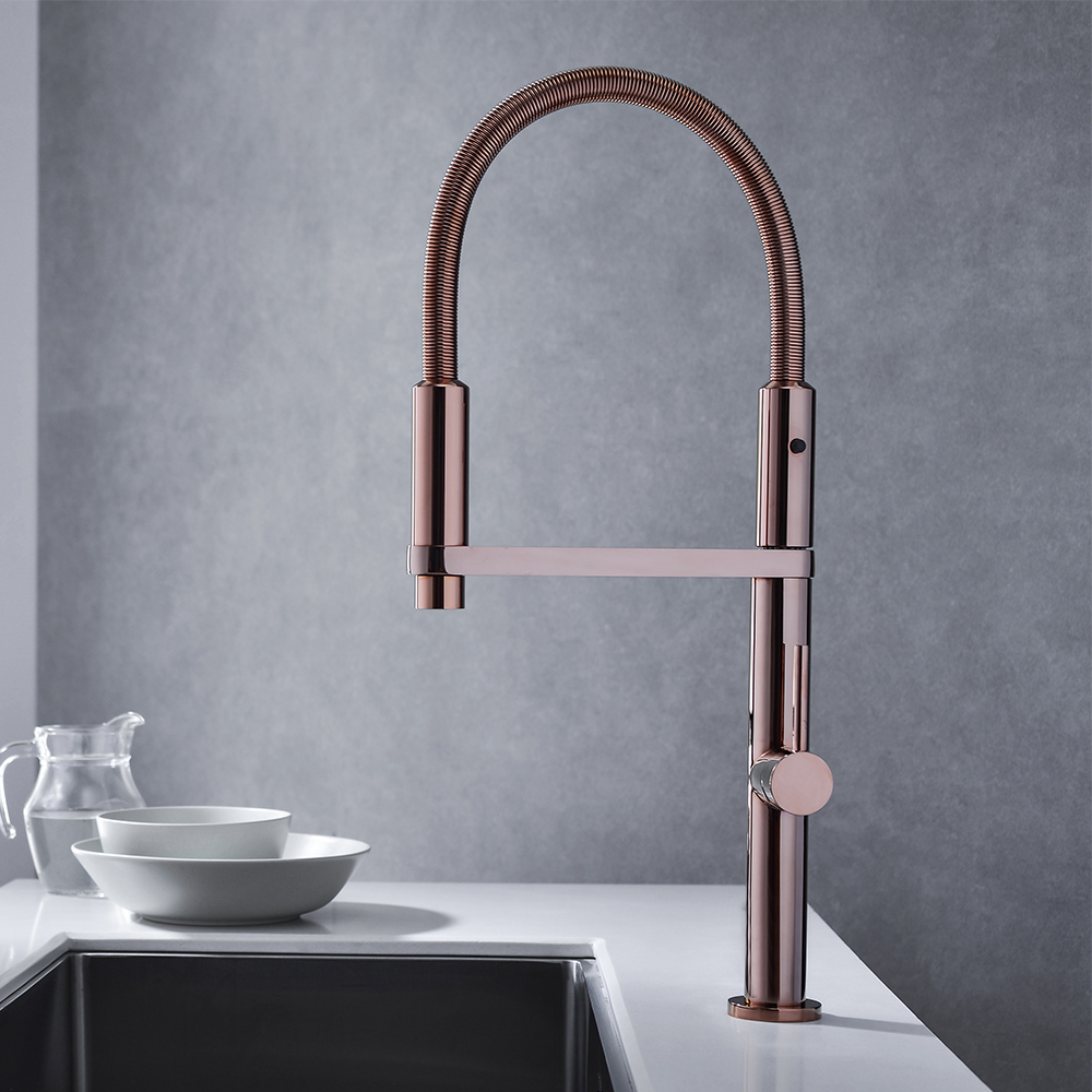 Single Hole High Arc Kitchen Faucet in Rose Gold