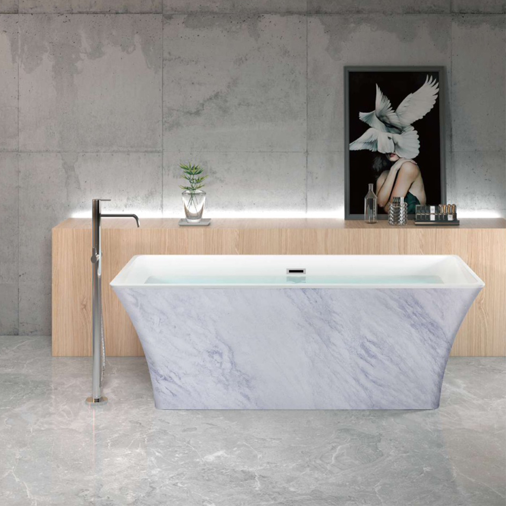 

67'' Freestanding Rectangular Acrylic Soaking Bathtub in White & Gray