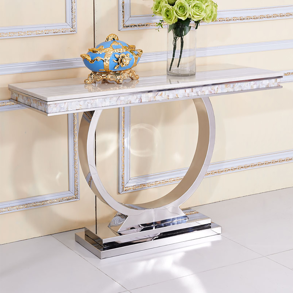 

Modern 63" Rectangular Console Table with Faux Marble Top & Chrome Base