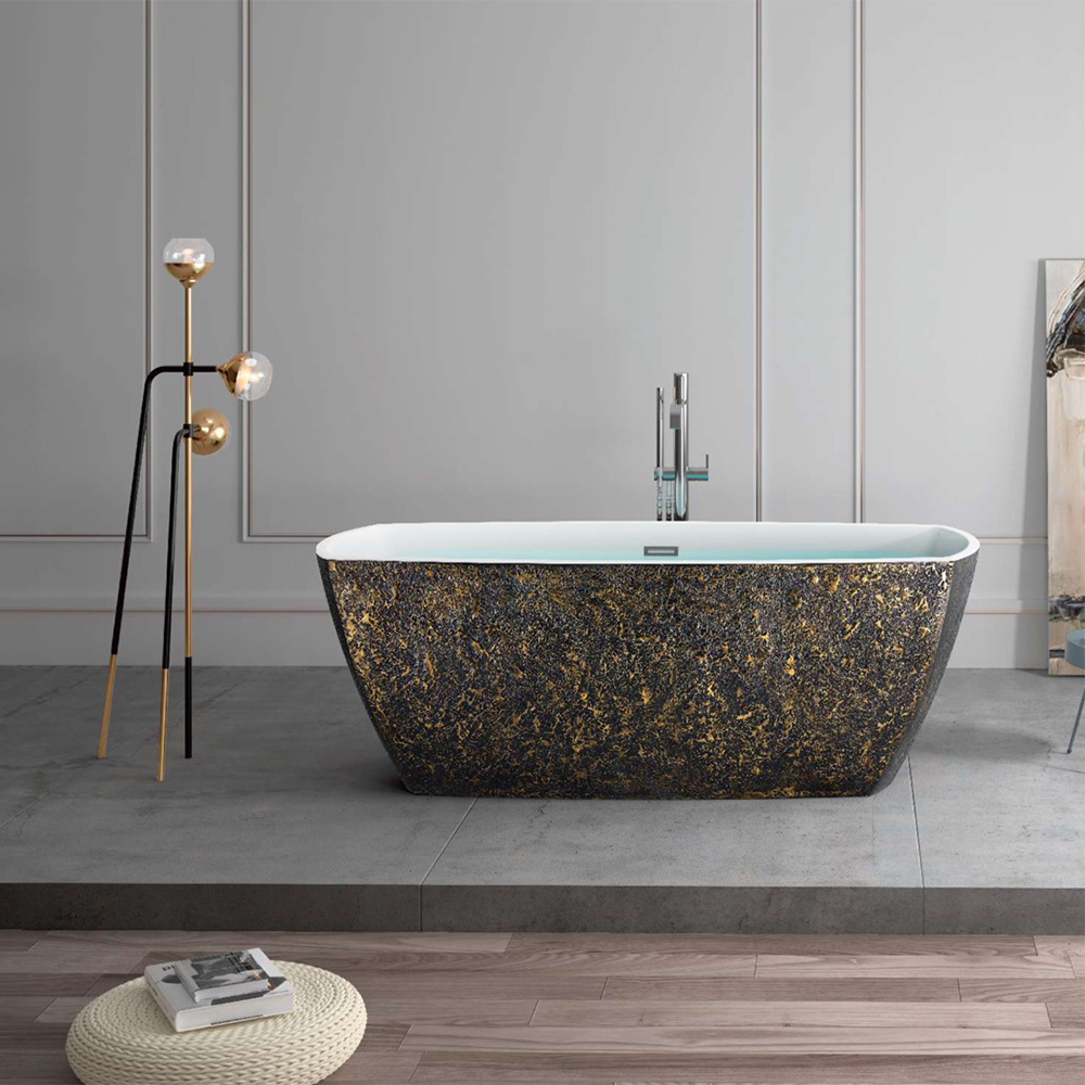 Image of 69'' Freestanding Oval Acrylic Soaking Bathtub in Black & Gold