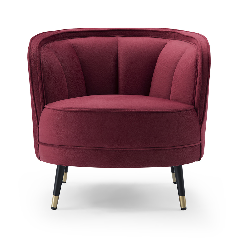 790mm Round Red Velvet Accent Chair with Tufted Back & Metal LegsHomary