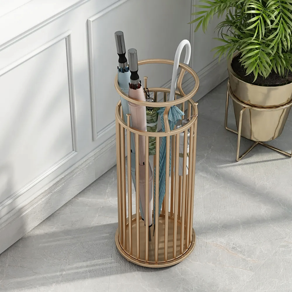 Chic Golden "Marble Pillar" Style Umbrella Stand in Metal
