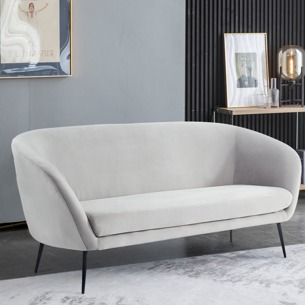 

Modern 75" Light Gray Wide Velet Sofa with Metal Legs