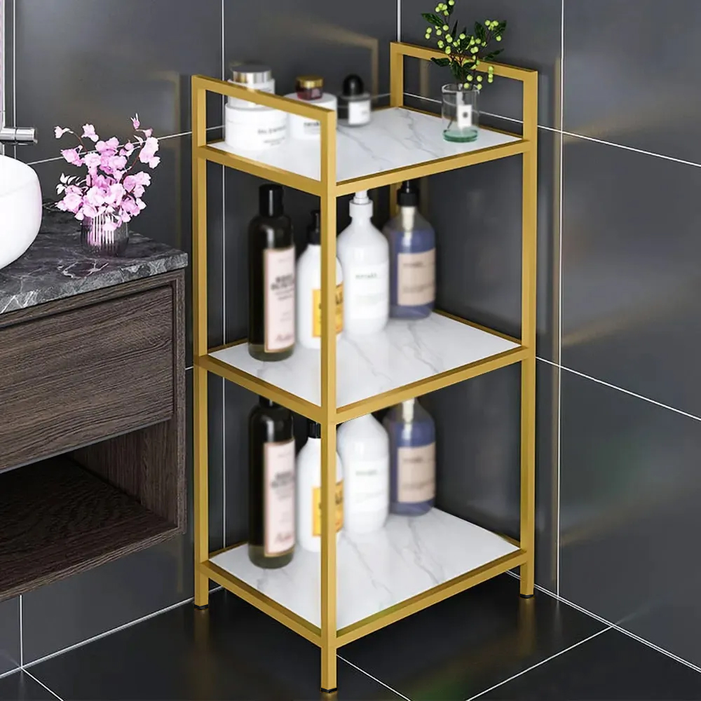 Modern Bathroom Freestanding Storage Shelving In Gold & White