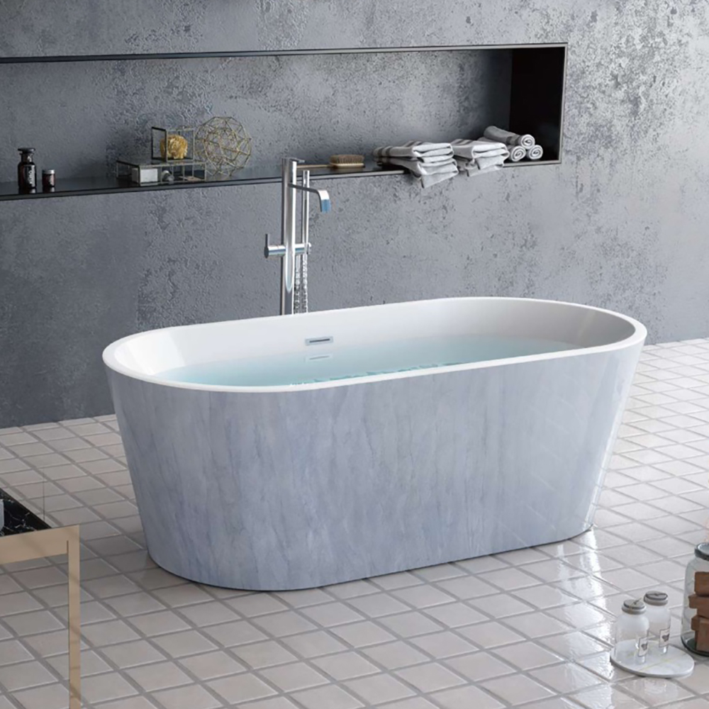 

67'' Oval Acrylic Freestanding Soaking Bathtub in Light Gray
