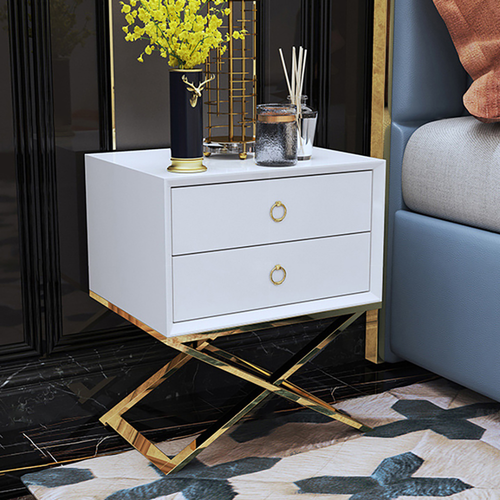 197 modern white nightstand with 2 drawers x shaped pedestal