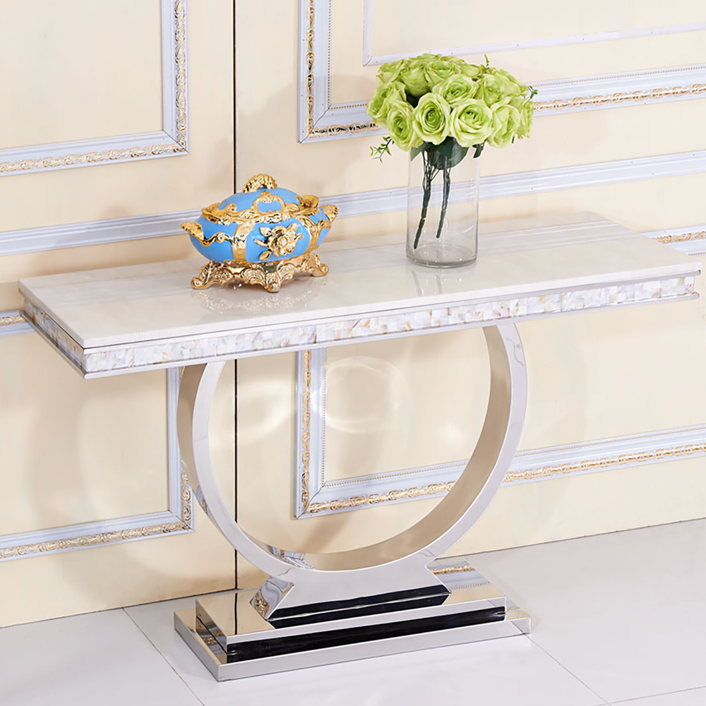 Modern 63" Rectangular Console Table with Faux Marble Top & Chrome Base