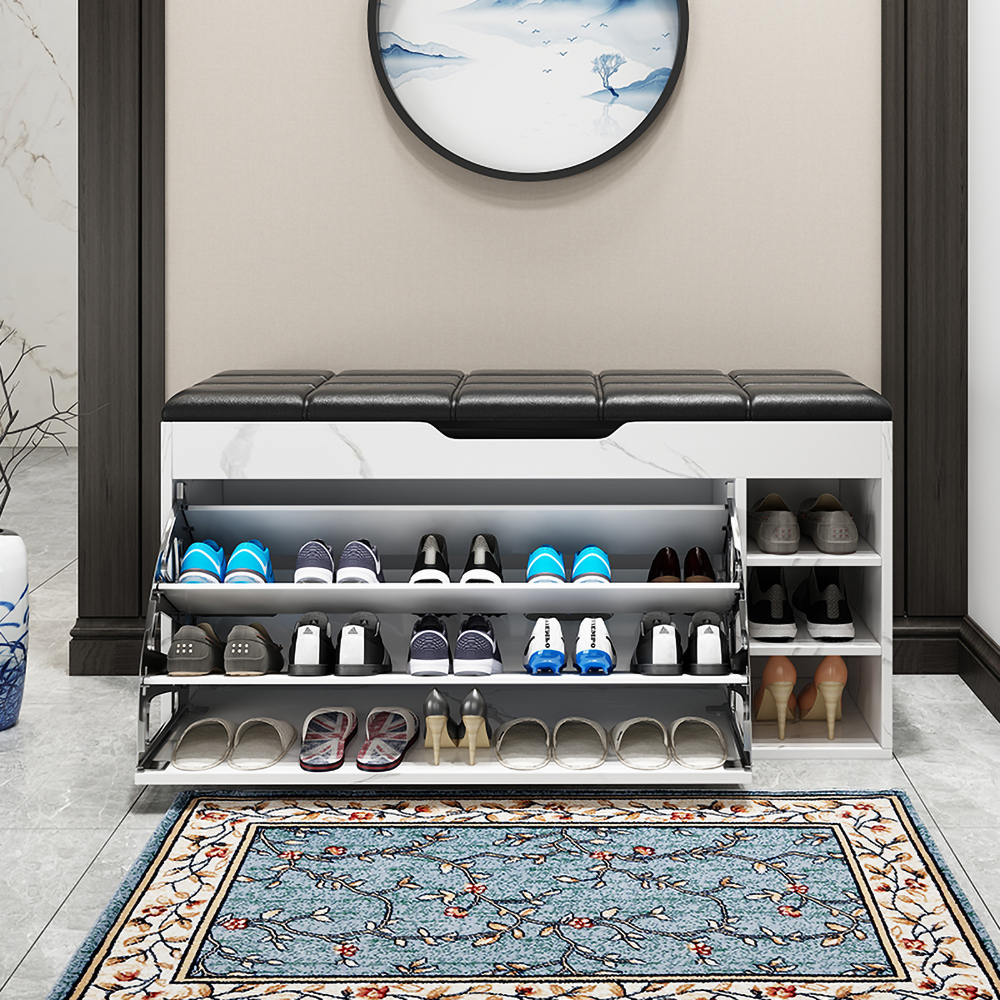 White & Black PU Leather Shoe Storage Cabinet Adjustable Shelves Entryway Shoe Cabinet