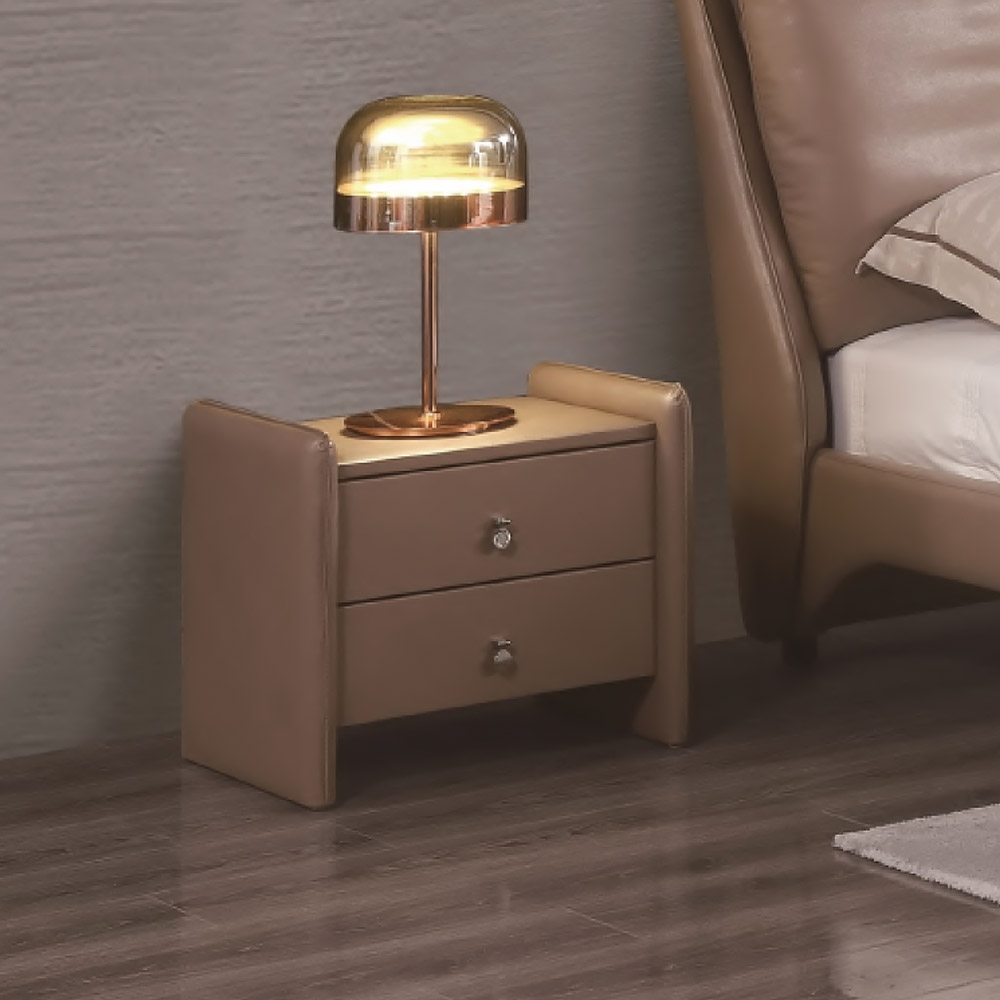 

Classic Brown Faux Leather Nightstand with 2 Wooden Drawers Bedside Table