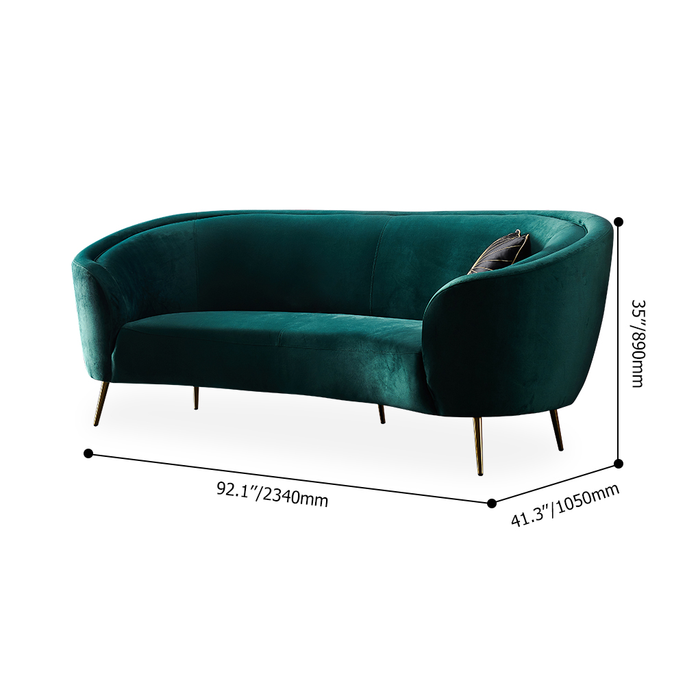 Modern 92" Deep Green Velvet Sofa with Metal LegsHomary