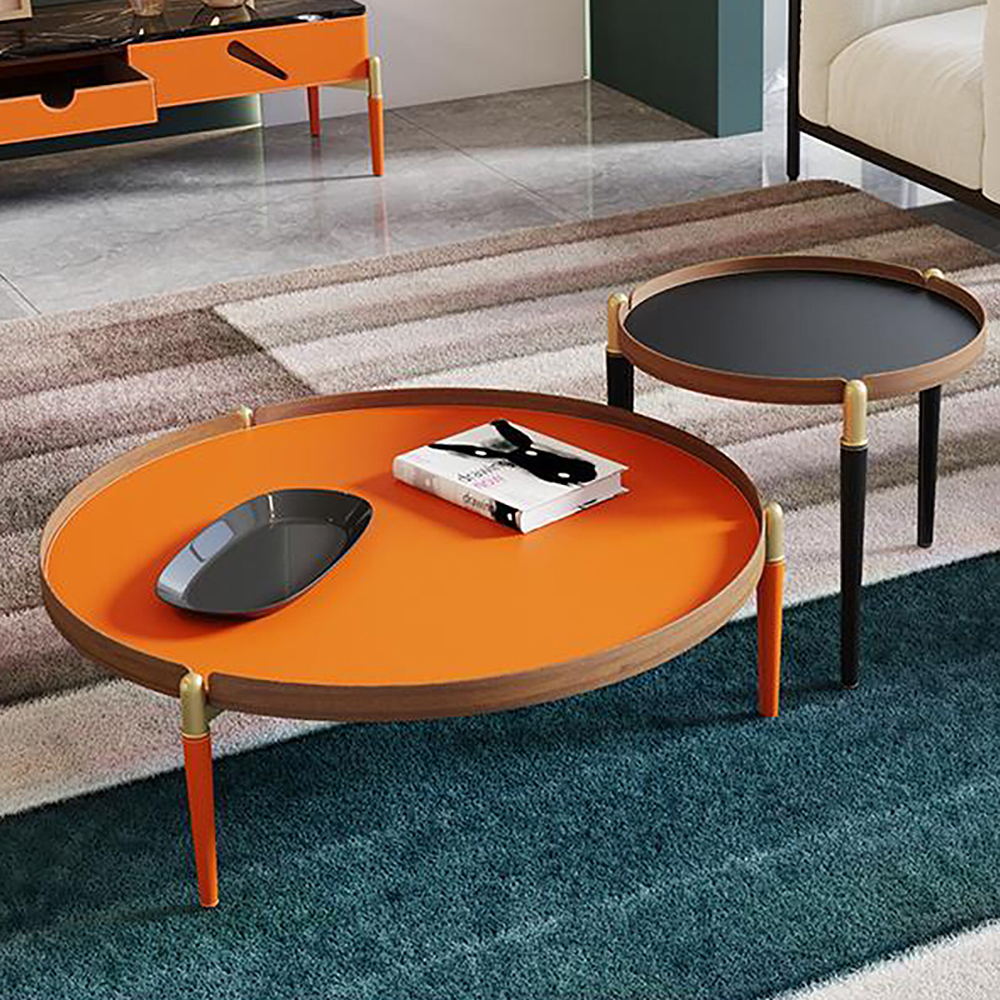 

Black & Orange Tray Coffee Table Set with Saddle Leather & Stainless Steel