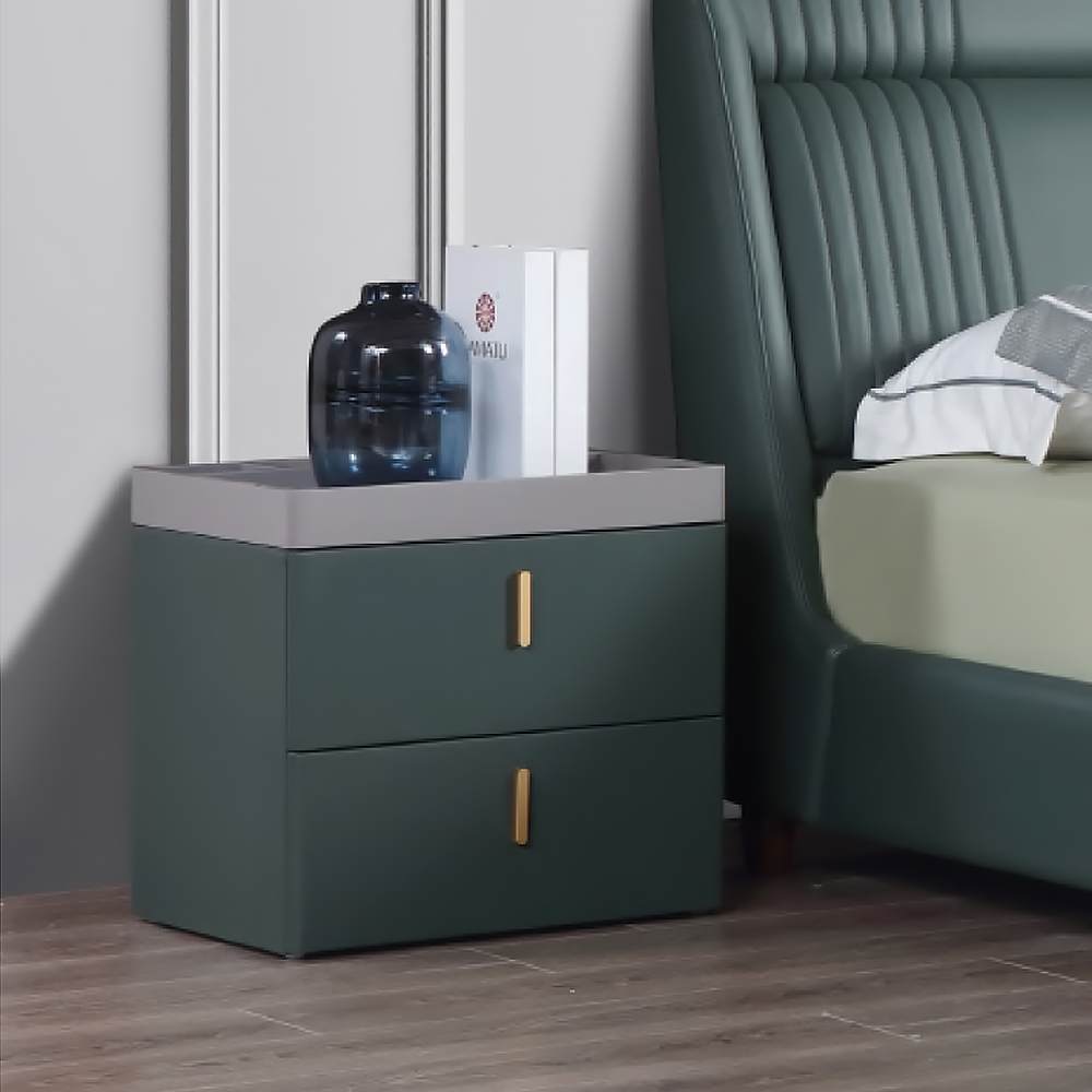 

Modern Blue Nightstand with 2 Drawers End Table for Bedroom