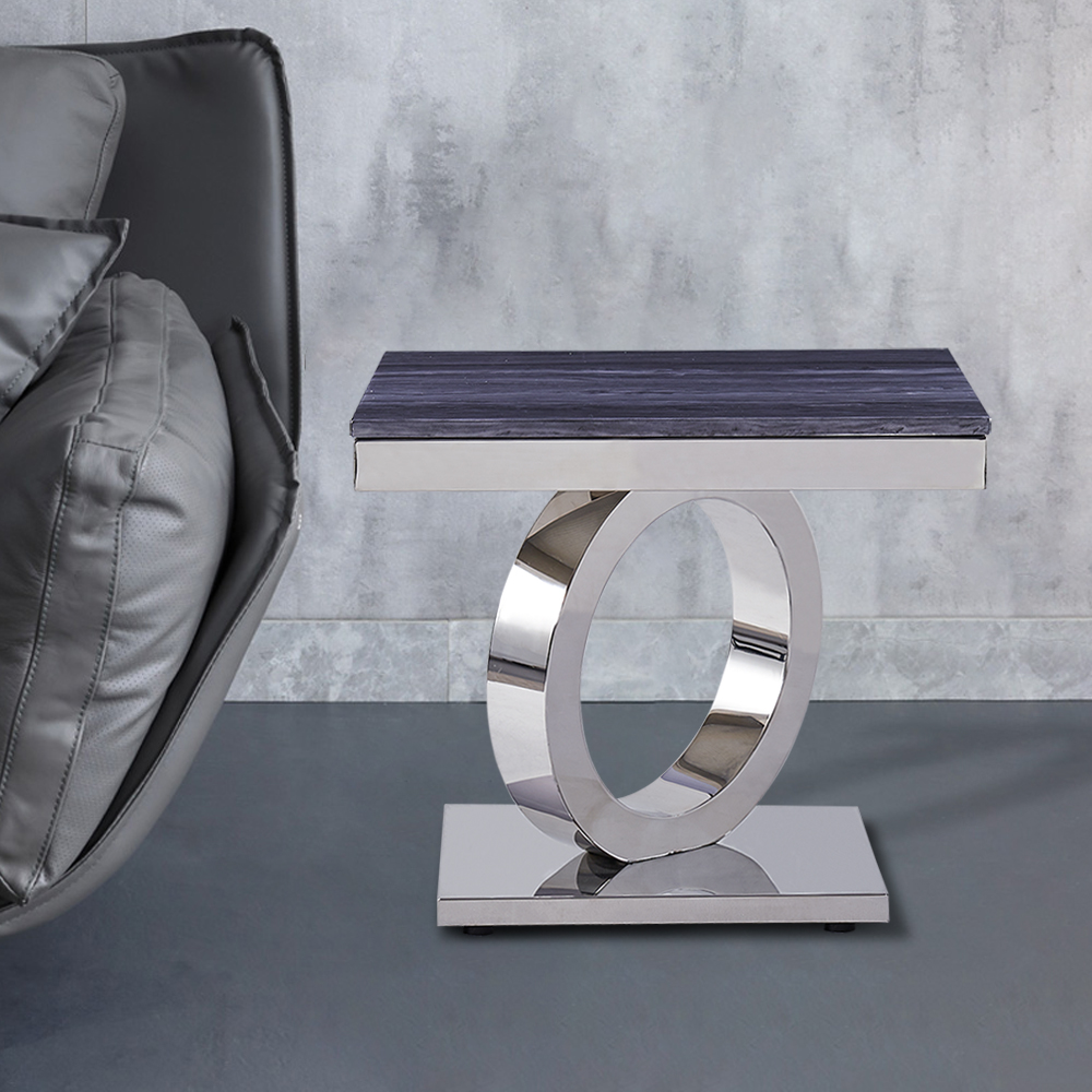 

Black Modern Square Side Table Faux Marble Top & Stainless Steel Base