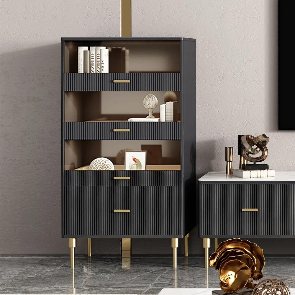 

Rectangular Side Cabinet with Storage & Shelves in Black