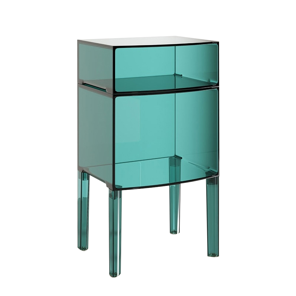 Acrylic Nightstand with Shelf End Table Clear Round Side Table Modern Accent Table-Medium