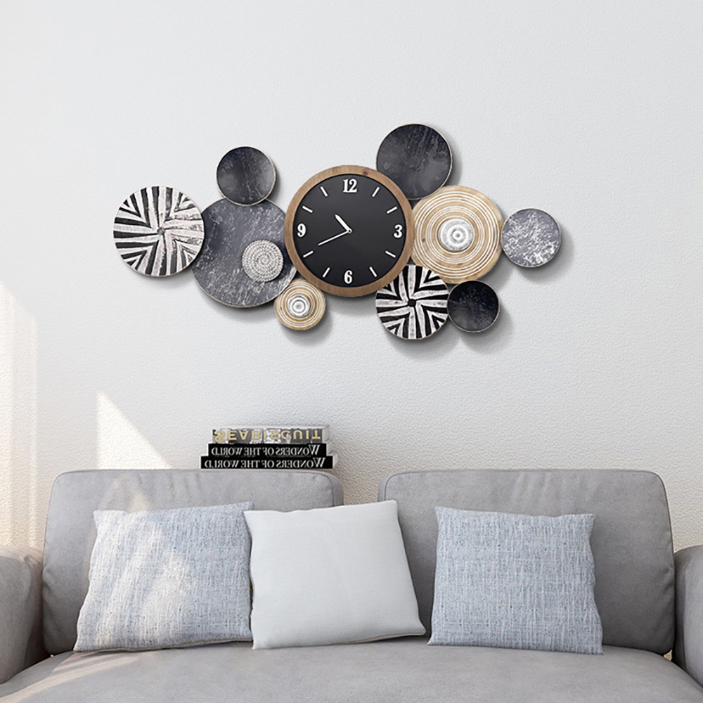 Modern Multi-Round Mute Wall Clock Metal Hanging Home Art