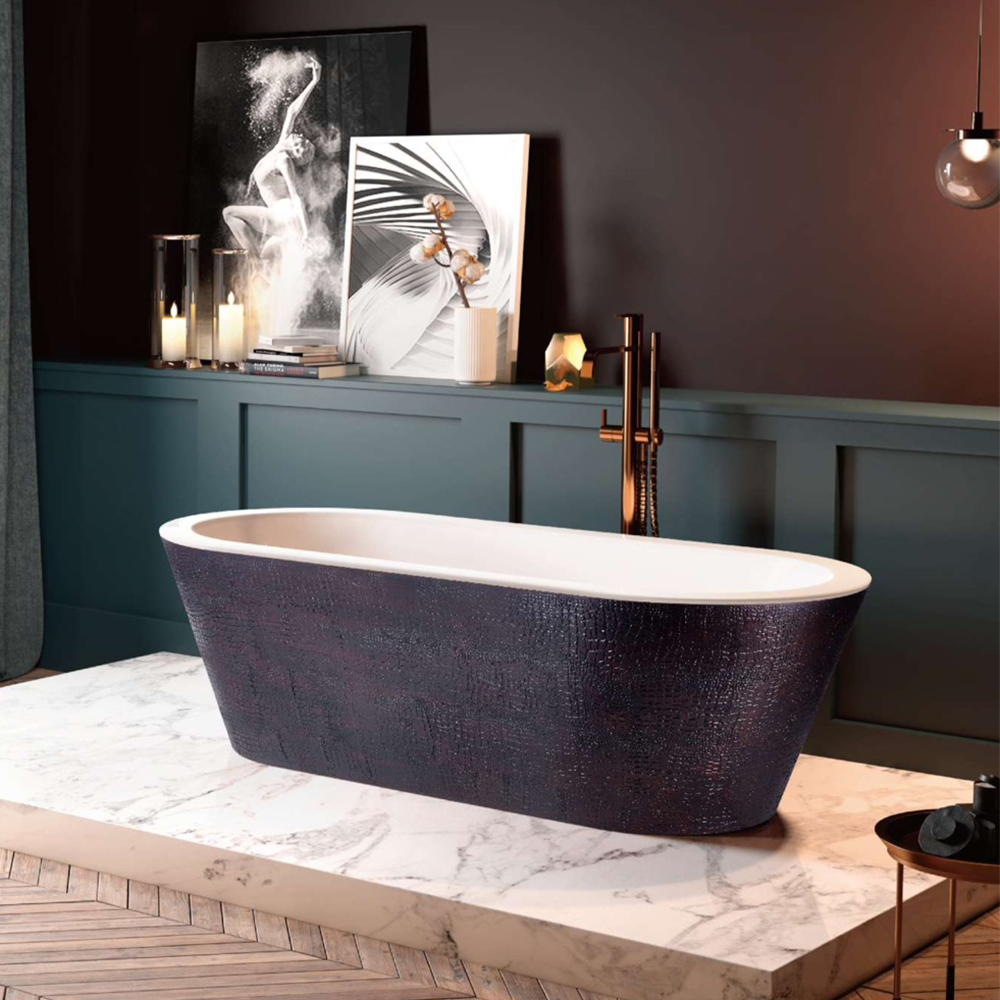 Image of 67'' Freestanding Oval Acrylic Soaking Bathtub in Dark Brown