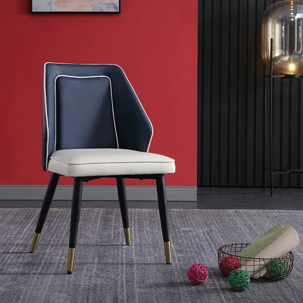 Blue Upholstered Dining Chair Set of 2 PU Leather Chair
