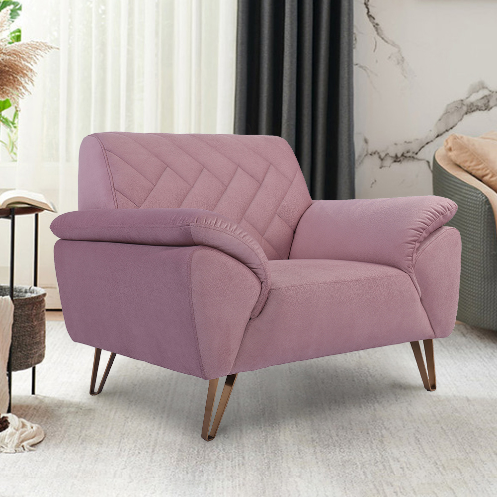 

Modern Pink Accent Chair Leath-aire Armchair with Pillow Top Arms & Metal Legs