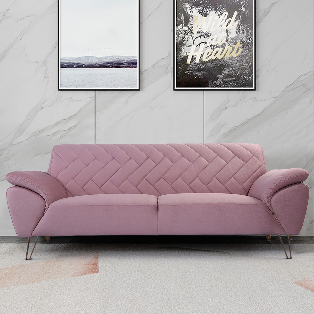 Modern 82" Leath-Aire Sofa with Pillow Top Arms & Metal Legs in Pink