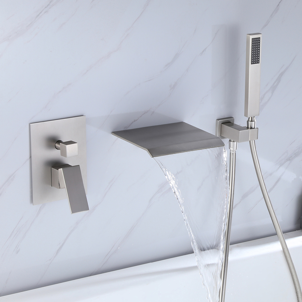Solid Brass Single Handle Wall Mount Bath Tap in Brushed Nickel