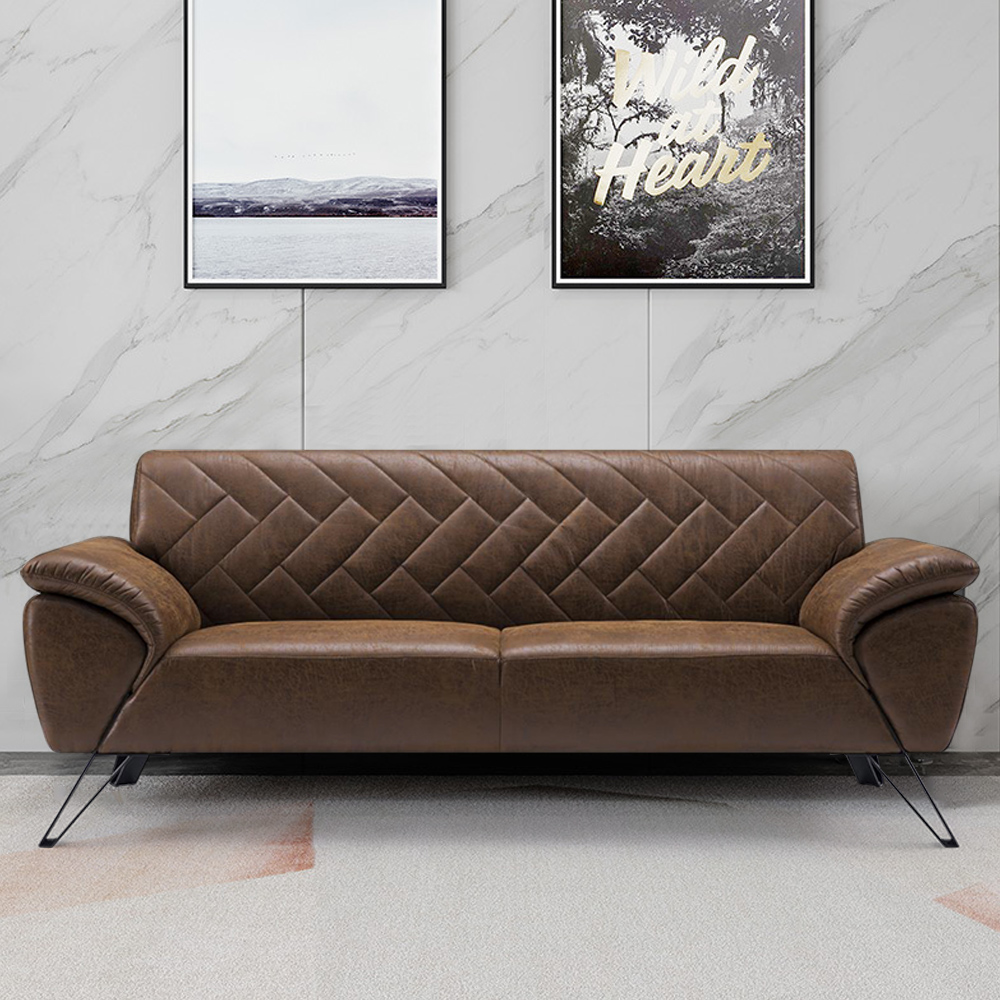 Modern 82" Leath-Aire Sofa with Pillow Top Arms & Metal Legs in Brown